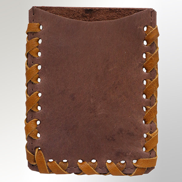 Brown leather phone or small item pouch with laced sides - Uhorse