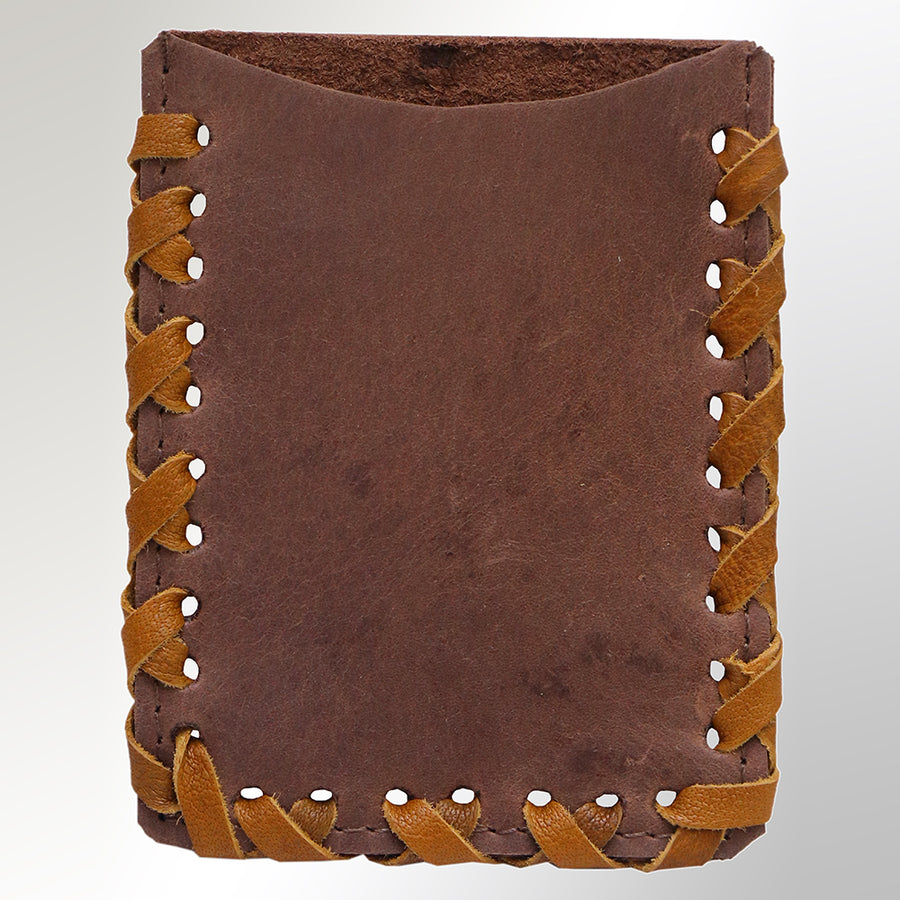 Brown leather phone or small item pouch with laced sides - Uhorse