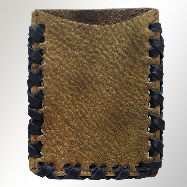 Tan leather phone or card pouch with black lacing - Uhorse