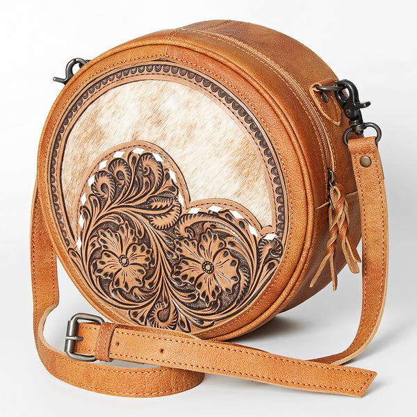 American Darling Western Canteen Bag Hand Tooled Floral Carved with Hair-On Cowhide - Uhorse