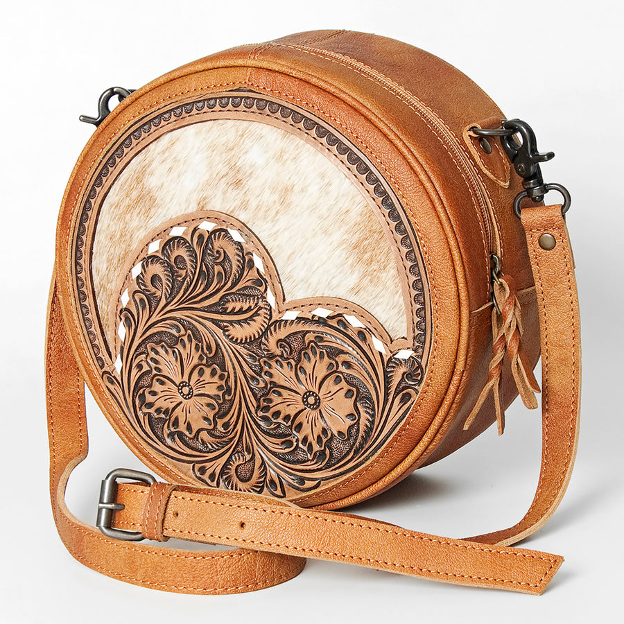 American Darling Western Canteen Bag Hand Tooled Floral Carved with Hair-On Cowhide - Uhorse