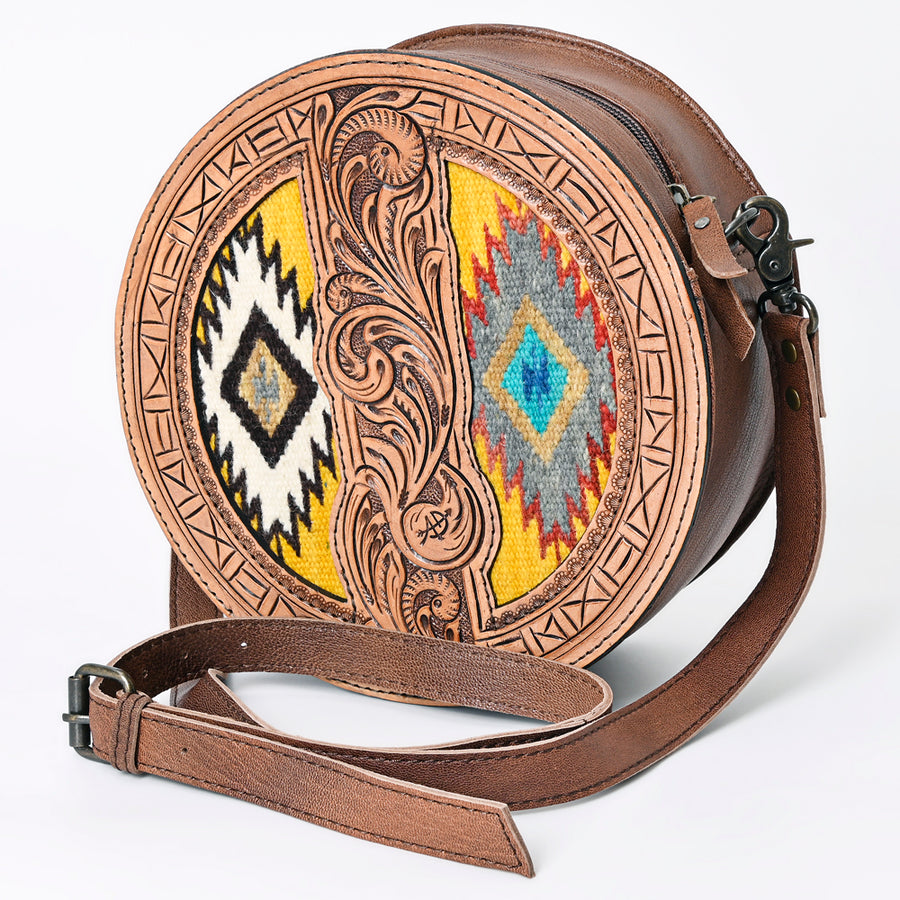 American Darling Western Canteen Bag Hand Tooled Floral and Hand Woven Saddle Blanket - Uhorse