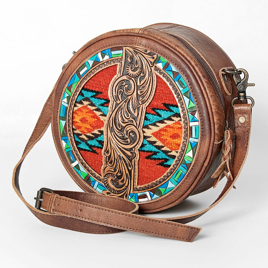 American Darling Western Canteen Bag Hand Tooled Floral and Hand Woven Saddle Blanket - Uhorse