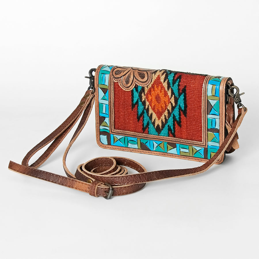 American Darling Hand Tooled Floral and Hand Woven Saddle Blanket Small Cross body Bag - Uhorse