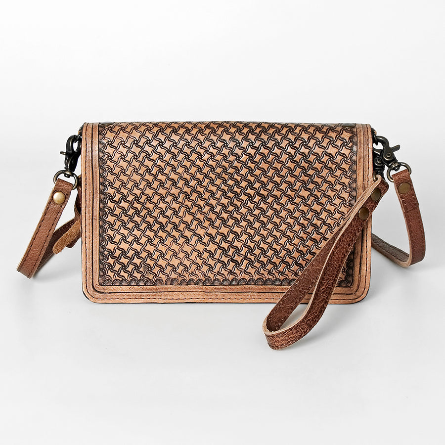 American Darling Small Cross body Bag for Women, Hand Tooled Floral Leather, Woven Saddle Blanket, Genuine Leather Purse