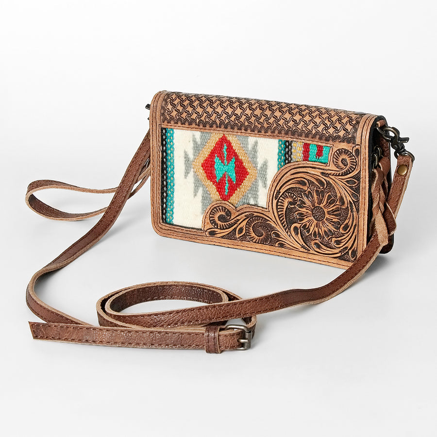 American Darling Hand Tooled Floral and Hand Woven Saddle Blanket Small Cross body Bag - Uhorse