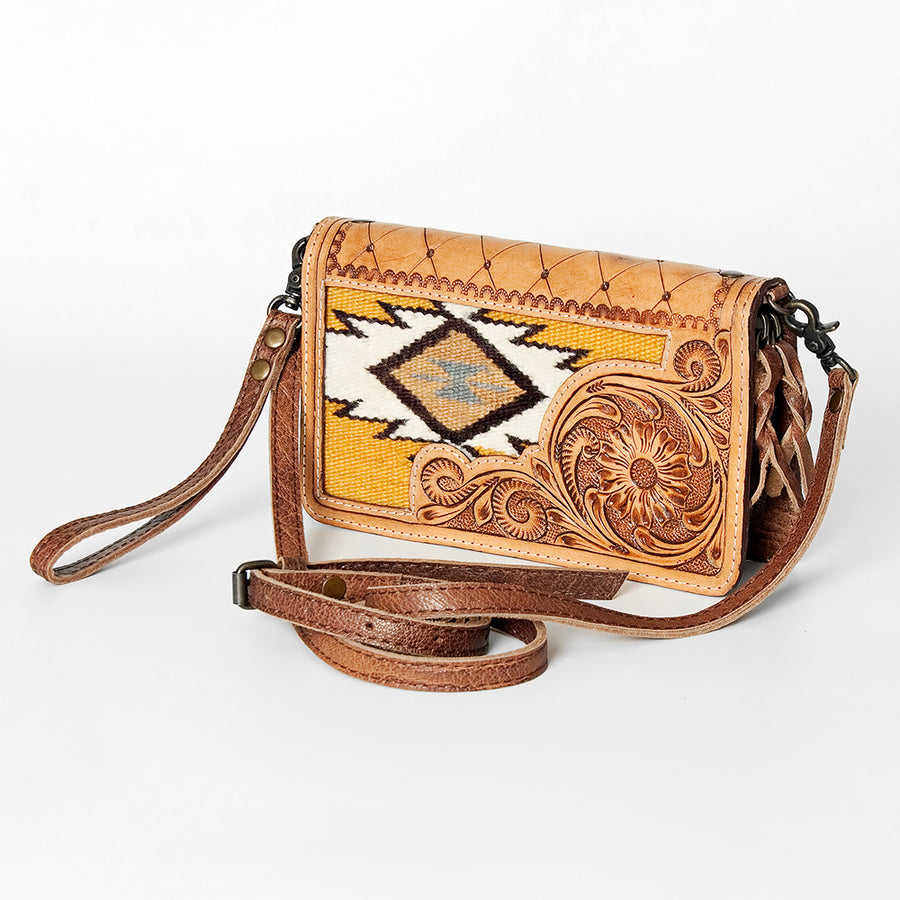 American Darling Hand Tooled Floral and Hand Woven Saddle Blanket Small Cross body Bag - Uhorse