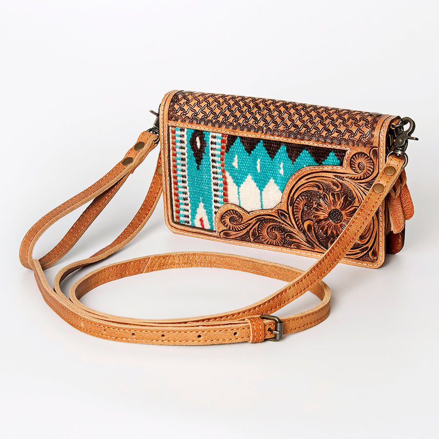 American Darling Hand Tooled Floral and Hand Woven Saddle Blanket Small Cross body Bag - Uhorse