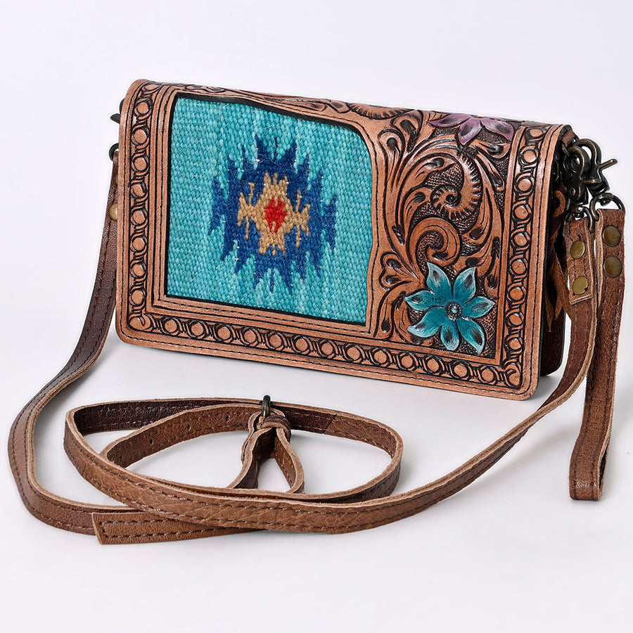 American Darling Hand Tooled Floral and Hand Woven Saddle Blanket Small Cross body Bag - Uhorse