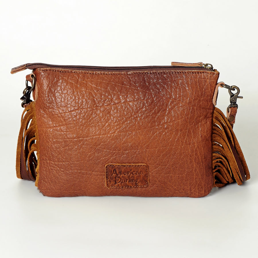 American Darling Small Cross body Bag for Women, Hand Tooled Floral Leather, Hair-On Cowhide with Fringes, Genuine Leather