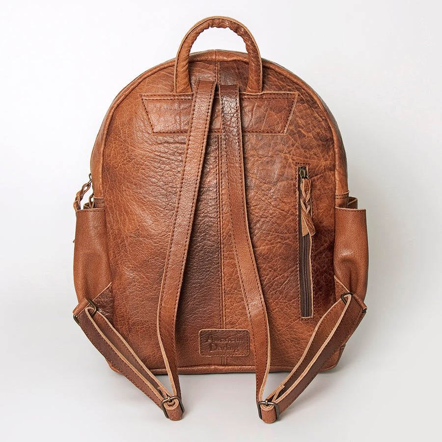 American Darling Backpack for Women, Hand Woven Saddle Blanket, Western Style Genuine Leather, Buck Stitched Travel Bag