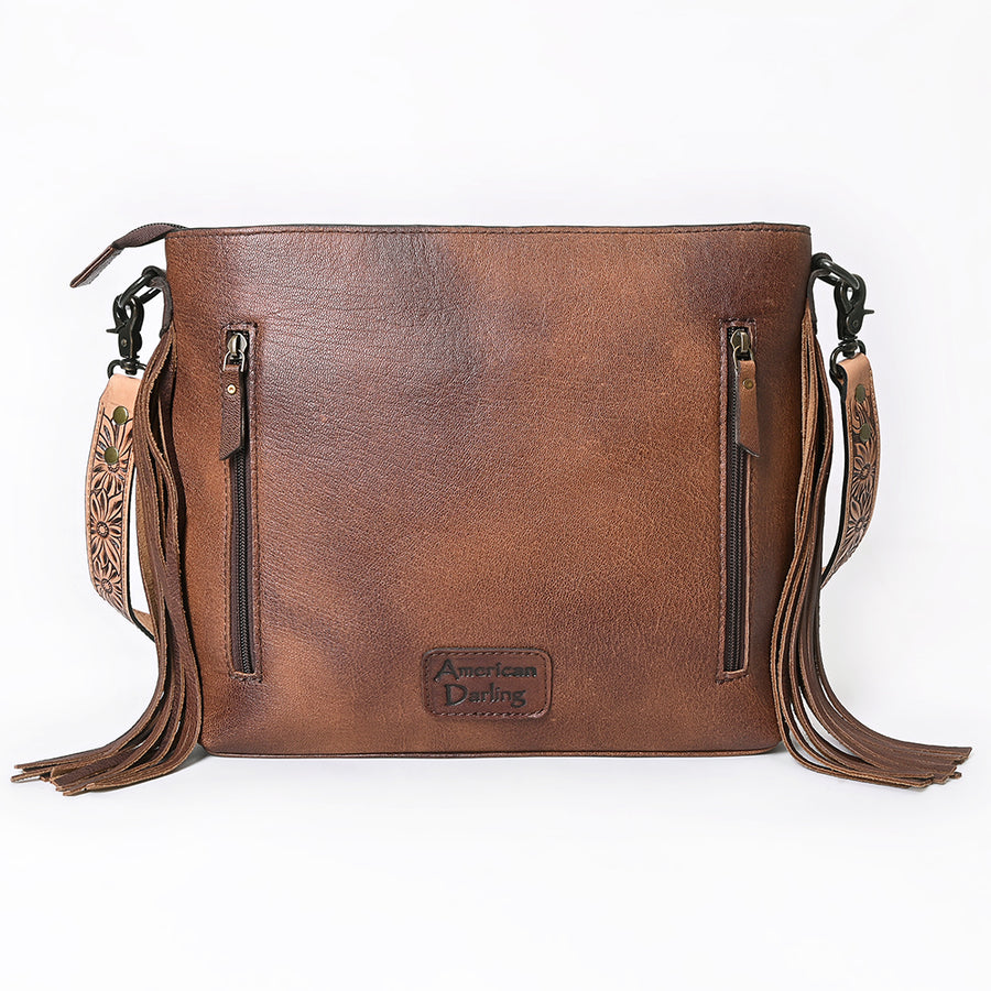 American Darling Small Cross body Bag for Women, Hand Tooled Floral Leather, Hair-On Cowhide with Fringes, Genuine Leather