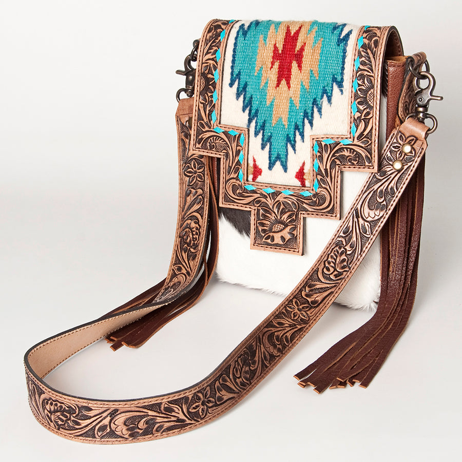 American Darling Hand Tooled Floral and Cowhide Messenger Bag with Saddle Blanket - Uhorse