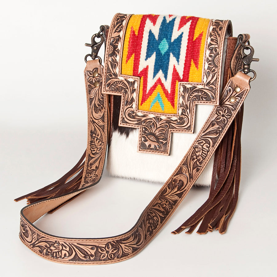 American Darling Hand Tooled Floral and Cowhide Messenger Bag with Saddle Blanket - Uhorse