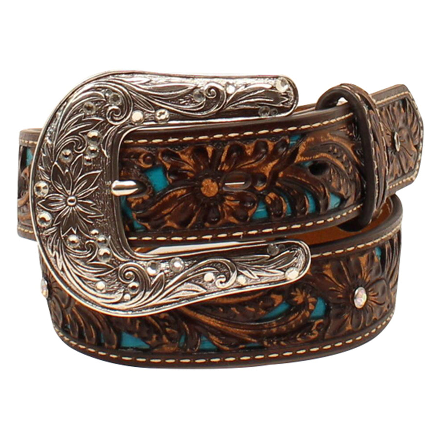 26" Ariat Girls Rhinestone Sparkly Floral Leather Belt by Hilason – Cowboy and equestrian accessories