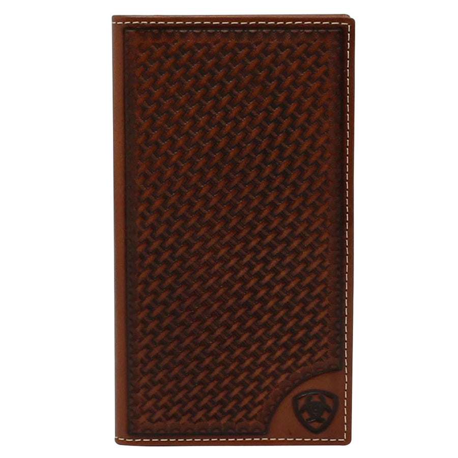 6-1/2 X 3-1/2 Ariat Basketweave Shield Tan Rodeo Wallet by Hilason – Cowboy and equestrian accessories