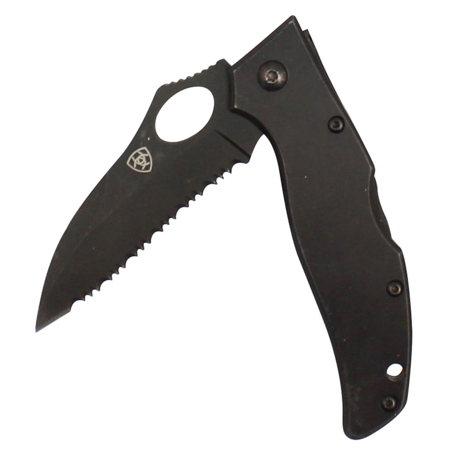 Ariat Serrated Edge Black Folding Knife by Hilason – Cowboy and equestrian accessories