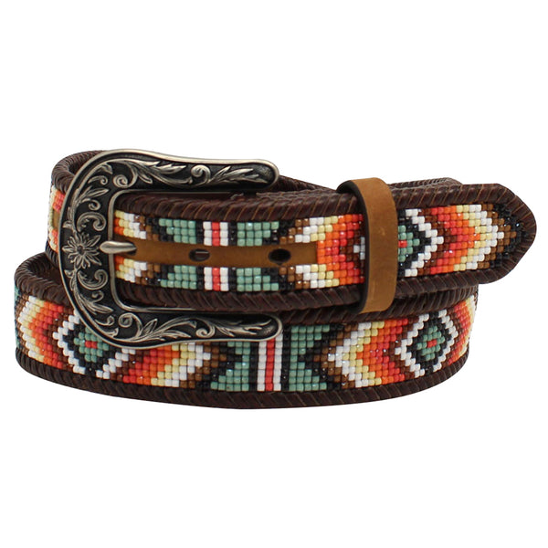 Nocona women's Aztec Beads Laced Southwestern Leather Belt - Uhorse