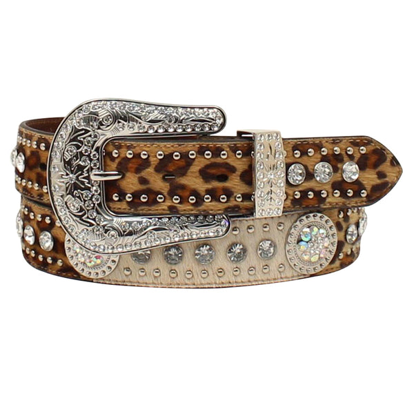 Nocona Women's Calf Hide and Leopard Print Bling Belt - Uhorse