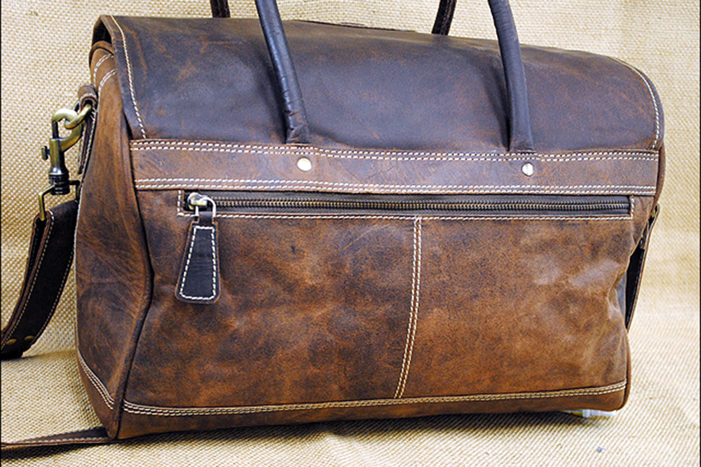 15”W x 10”H x 8”D KD Stephens Leather Duffle Bag 15 Inches
