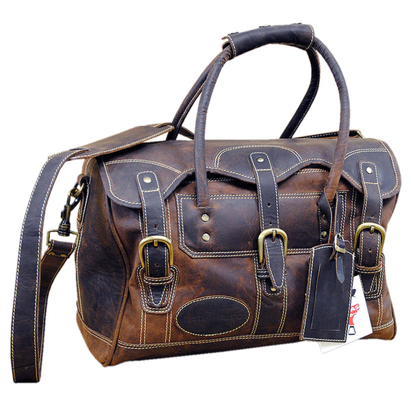 15”W x 10”H x 8”D Leather Duffle Bag 15 Inches