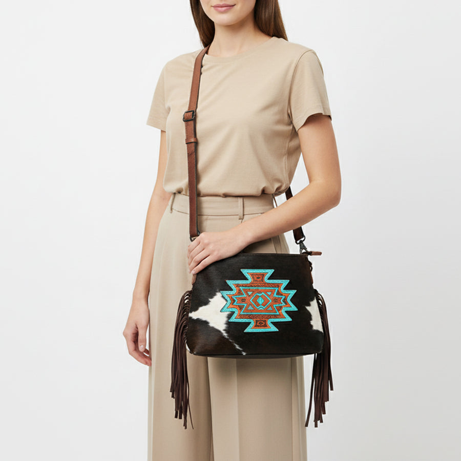American Darling Crossbody Hand Tooled Hair-On Genuine Leather Women Bag Western Handbag Purse