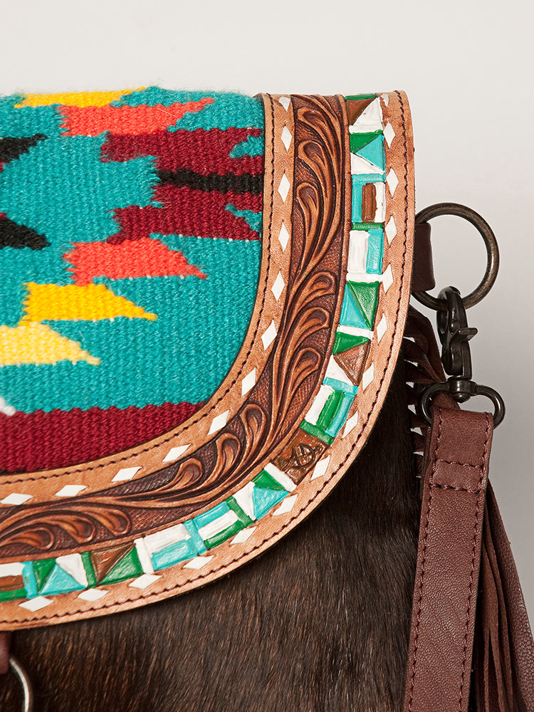 American Darling Messenger Hand Tooled Saddle Blanket Hair On Genuine Leather Women Bag Western Handbag Purse