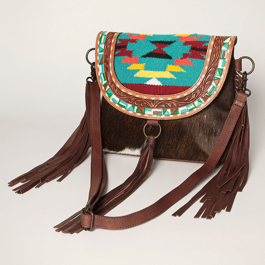 American Darling Messenger Hand Tooled Saddle Blanket Hair On Genuine Leather Women Bag Western Handbag Purse - Uhorse