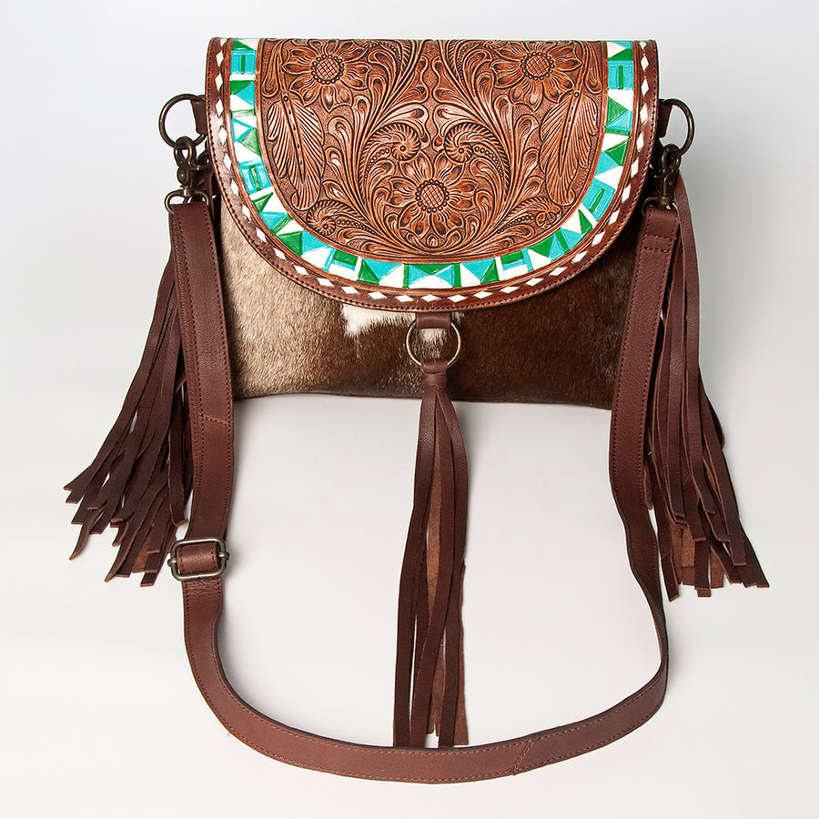 American Darling Messenger Hand Tooled Saddle Blanket Hair On Genuine Leather Women Bag Western Handbag Purse