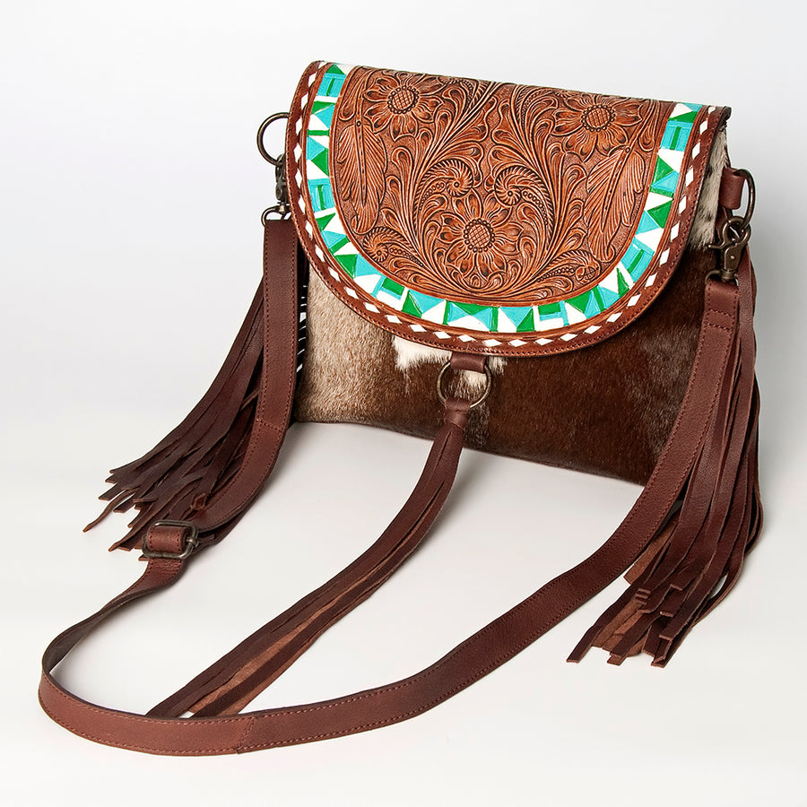 American Darling Messenger Hand Tooled Saddle Blanket Hair On Genuine Leather Women Bag Western Handbag Purse - Uhorse