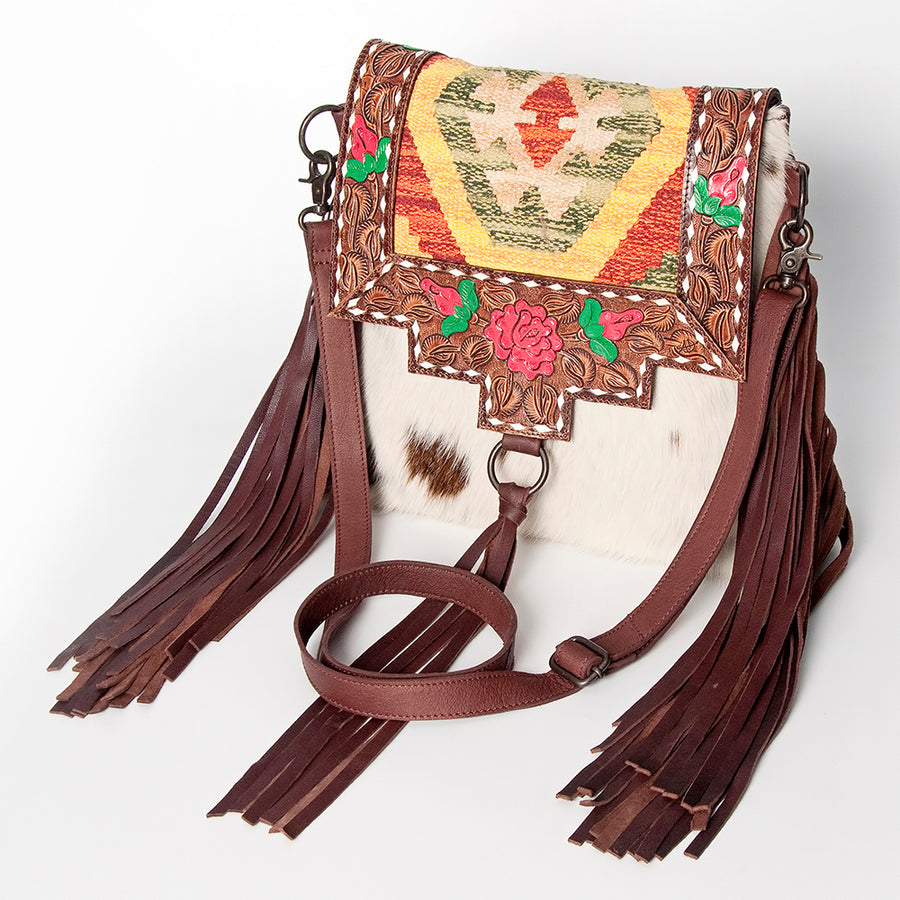 American Darling Cross Body II Hand Tooled Hair On Genuine Leather Women Bag Western Handbag Purse - Uhorse