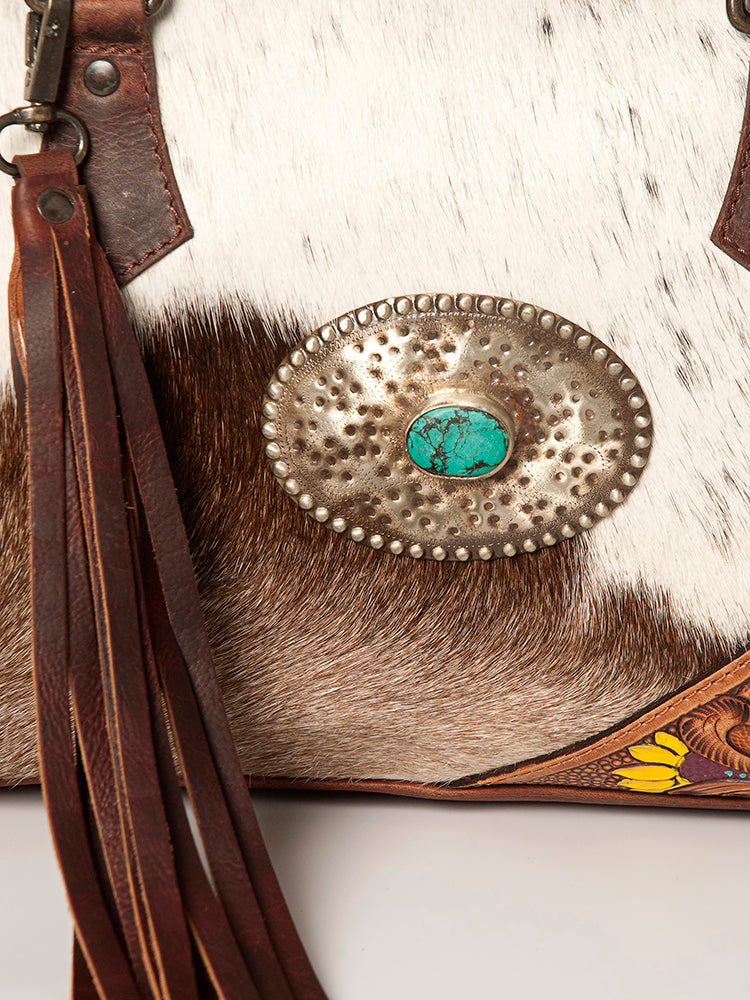 American Darling Briefcase Hand Tooled Hair-On Genuine Leather Women Bag Western Handbag Purse