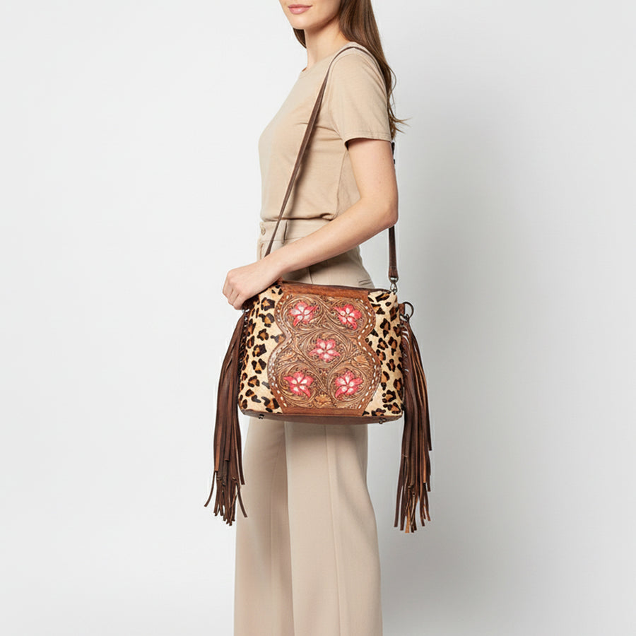 American Darling Small Crossbody Hand Tooled Hair-On Genuine Leather Women Bag Western Handbag Purse