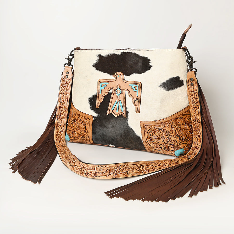 American Darling Messenger Hand Tooled Hair-On Genuine Leather Women Bag Western Handbag Purse - Uhorse