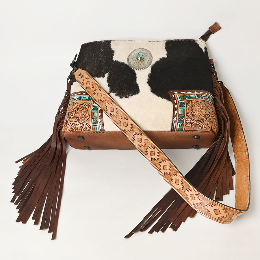 American Darling Messenger Hand Tooled Hair-On Genuine Leather Women Bag Western Handbag Purse
