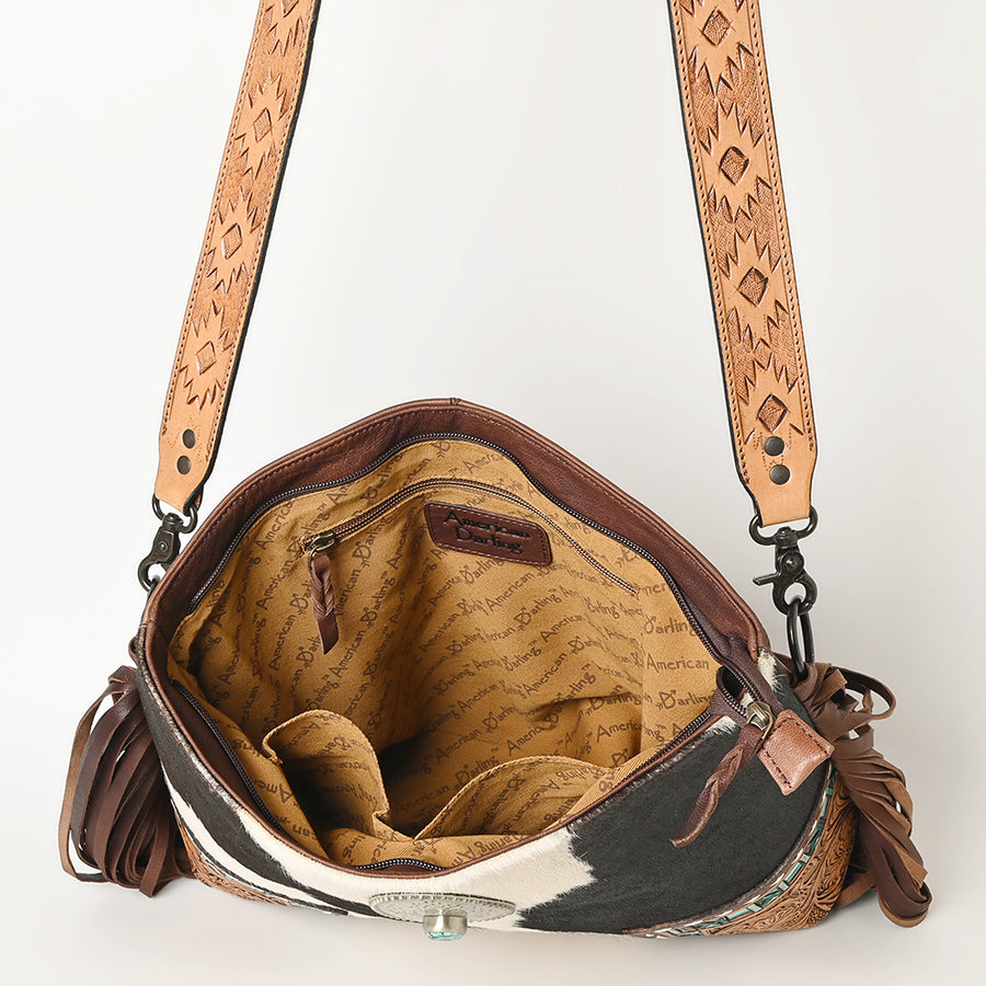 American Darling Messenger Hand Tooled Hair-On Genuine Leather Women Bag Western Handbag Purse