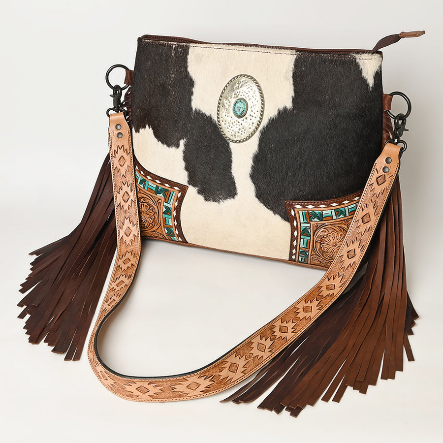 American Darling Messenger Hand Tooled Hair-On Genuine Leather Women Bag Western Handbag Purse - Uhorse
