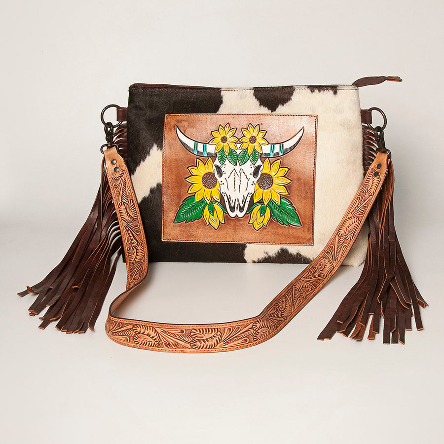 American Darling Crossbody Hand Tooled Hair-On Genuine Leather Women Bag Western Handbag Purse - Uhorse