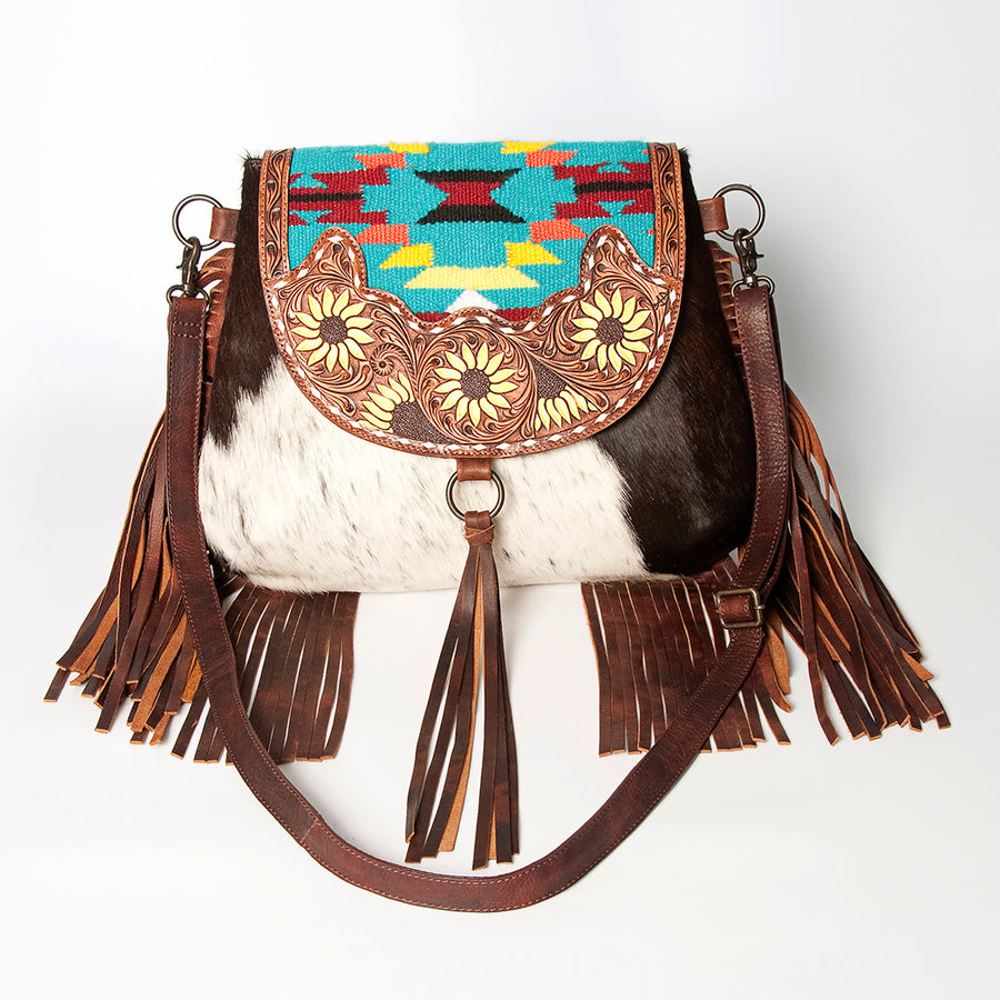 American Darling Messenger Hand Tooled Hair-On Genuine Leather Women Bag Western Handbag Purse