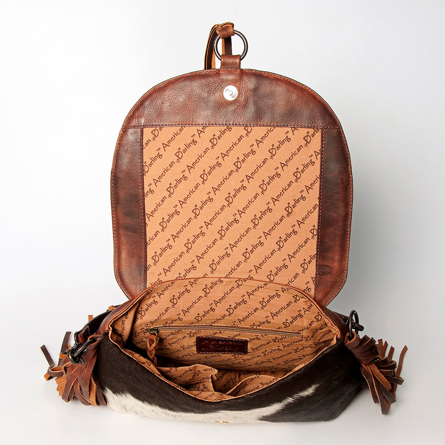 American Darling Messenger Hand Tooled Hair-On Genuine Leather Women Bag Western Handbag Purse