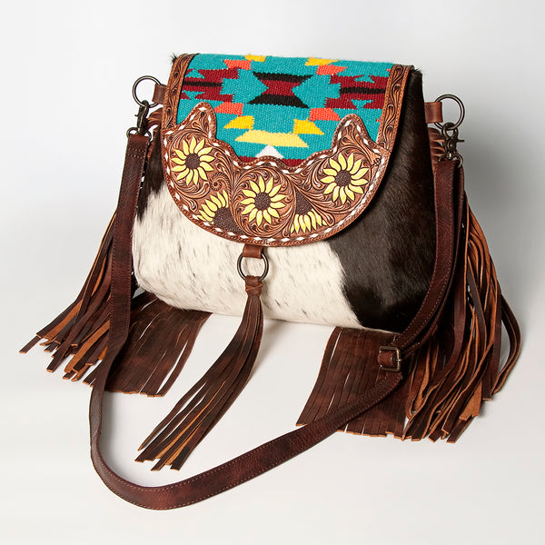 American Darling Messenger Hand Tooled Hair-On Genuine Leather Women Bag Western Handbag Purse - Uhorse