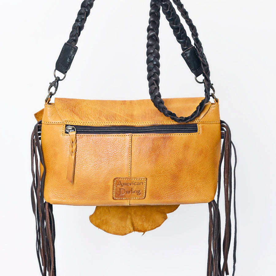 American Darling Cross body Bag Western Genuine Leather Handcrafted Purse with Fringes and Braided Strap