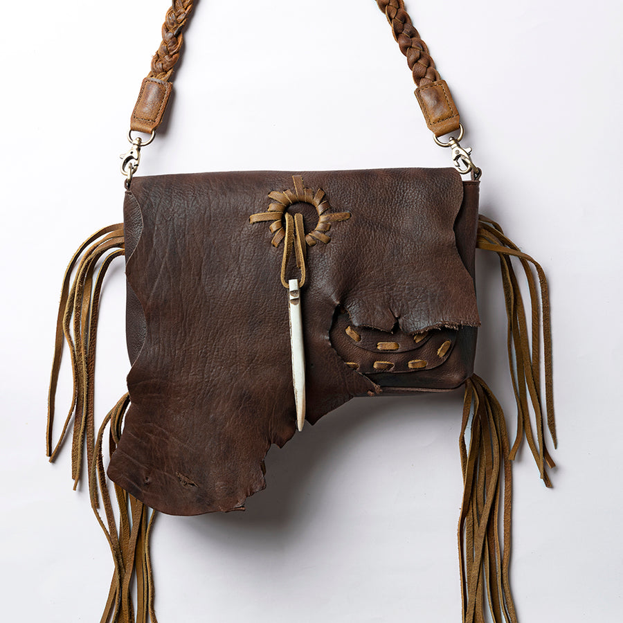 American Darling Cross body Bag Western Genuine Leather Handcrafted Purse with Fringes and Braided Strap