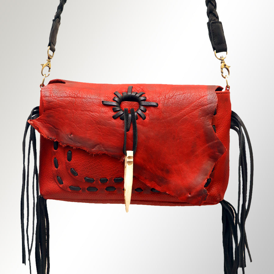 American Darling Cross body Bag Western Genuine Leather Handcrafted Purse with Fringes and Braided Strap
