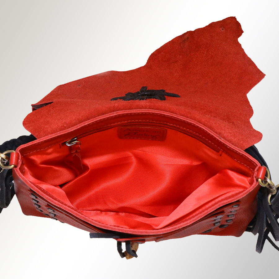 American Darling Cross body Bag Western Genuine Leather Handcrafted Purse with Fringes and Braided Strap