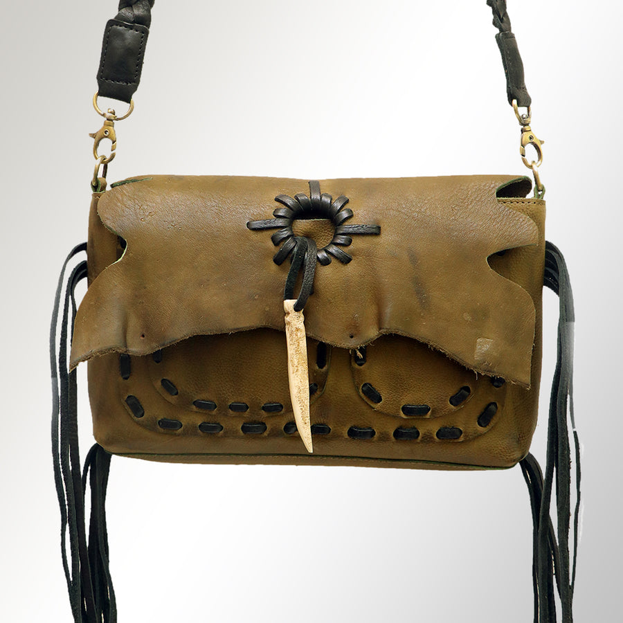 American Darling Cross body Bag Western Genuine Leather Handcrafted Purse with Fringes and Braided Strap