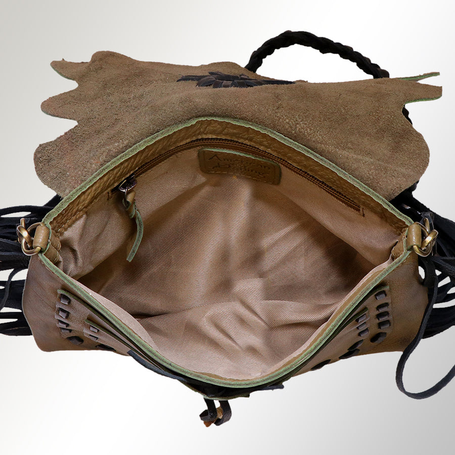 American Darling Cross body Bag Western Genuine Leather Handcrafted Purse with Fringes and Braided Strap