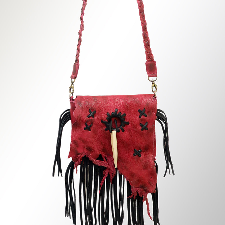 American Darling Cross body Bag Western Genuine Leather Handcrafted Purse with Fringes and Braided Strap