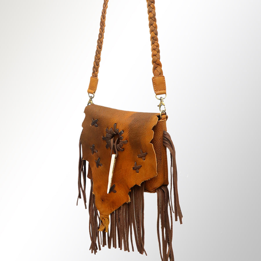 American Darling Cross body Bag Western Genuine Leather Handcrafted Purse with Fringes and Braided Strap