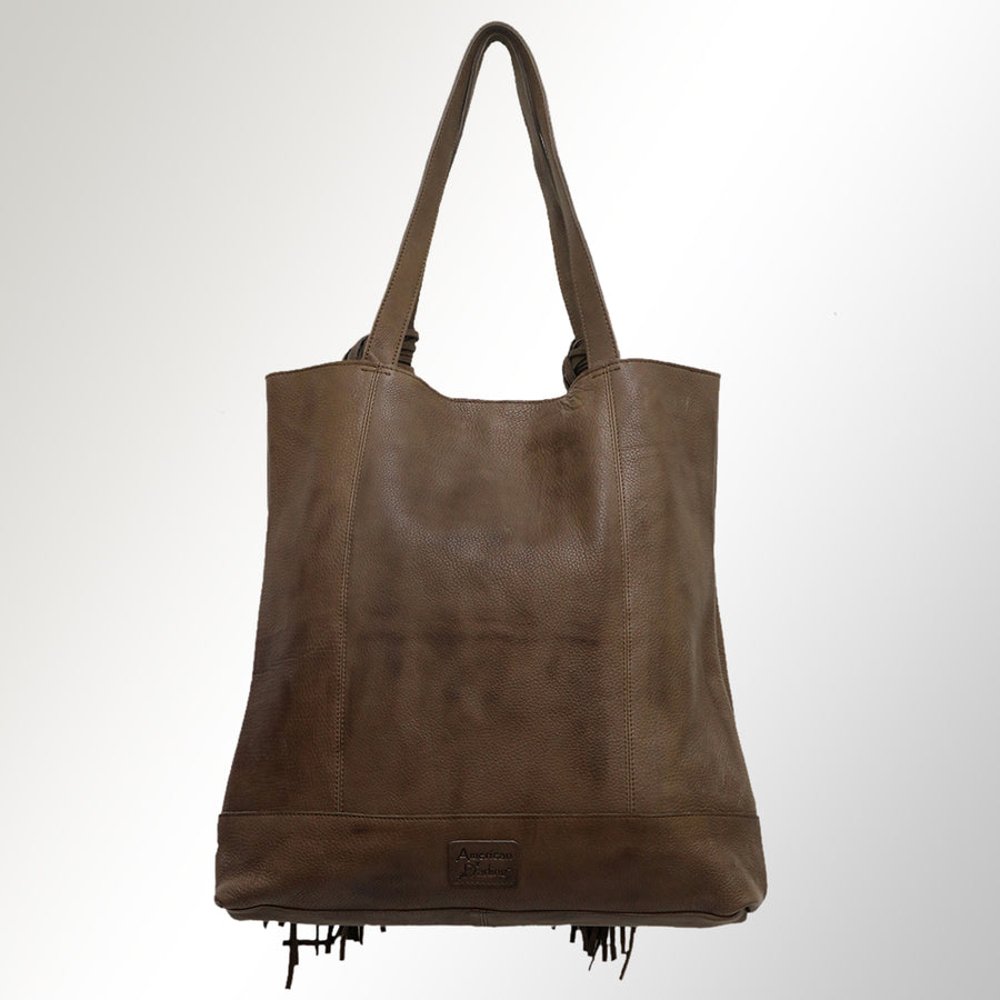 American Darling Tote Bag - Genuine Vegetable-Tanned Leather Western Purse with Fringes and YKK Zipper - 17x17in
